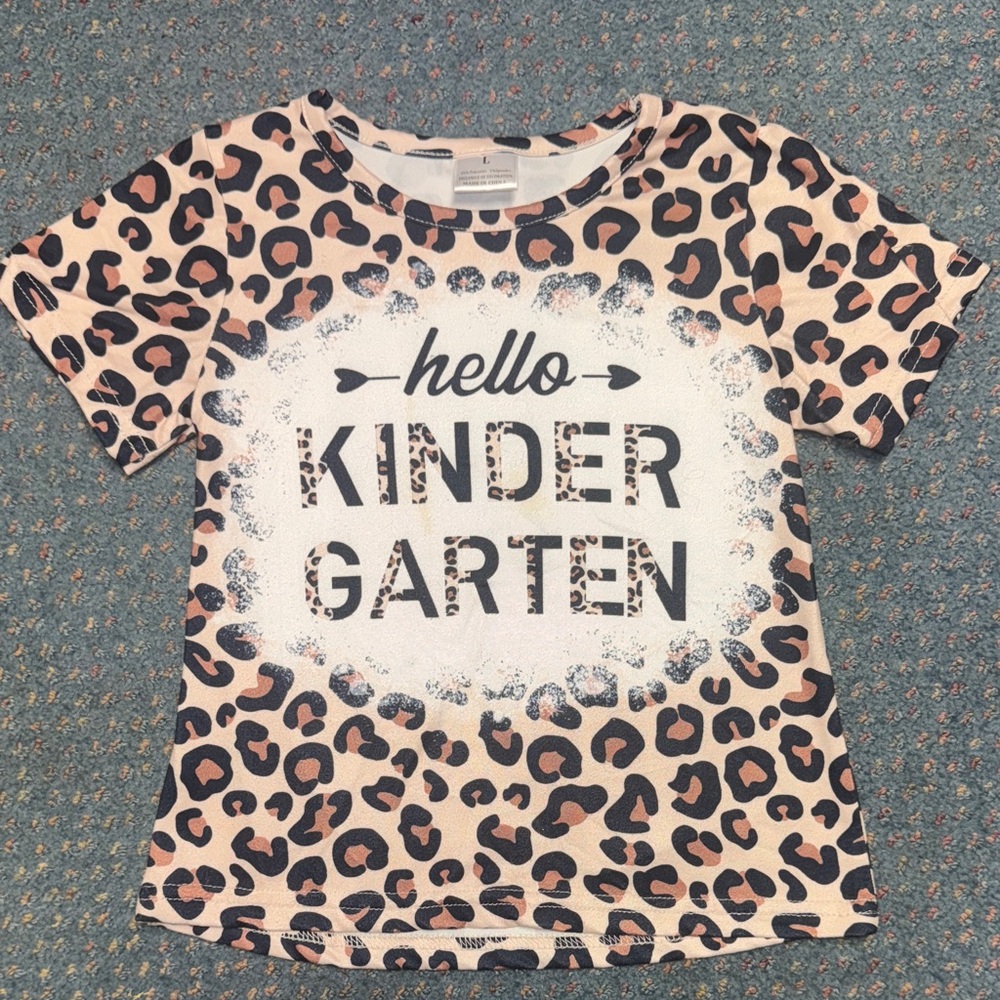 SHEIN Leopard Print Kids T-Shirt - Hello Kindergarten